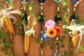 Dried corn cobs and daisies Royalty Free Stock Photo