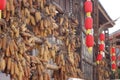 Dried corn hanging on the street in yunnan, lijiang nakhi area Royalty Free Stock Photo