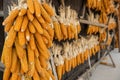 Dried corn hung up outside rural house in Thailand