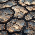 Dried and cracked earth forms distinct, uneven patterns with winding grooves
