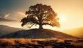 dried cracked soil with tree at sunset Royalty Free Stock Photo