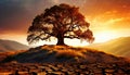 dried cracked soil with tree at sunset Royalty Free Stock Photo