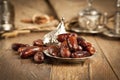 Dried date palm fruits or kurma, ramadan ( ramazan ) food Royalty Free Stock Photo