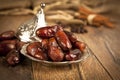 Dried date palm fruits or kurma, ramadan ( ramazan ) food Royalty Free Stock Photo