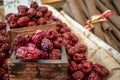 Dried dates and cinnamon sold on a street market in Seoul South Korea Royalty Free Stock Photo