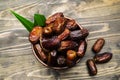 Dried dates fruit for iftar on Ramadan in the bowl