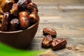 Dried dates fruit for iftar on Ramadan in the bowl