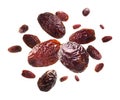Dried dates levitate on a white background Royalty Free Stock Photo