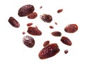 Dried dates levitate on a white background Royalty Free Stock Photo