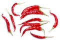 Dried De Arbol chiles, paths, top view Royalty Free Stock Photo