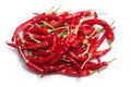 Dried De Arbol chiles pile, paths, top view Royalty Free Stock Photo