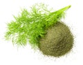 Dried dill weed and fresh dill weed isolated on white, top view Royalty Free Stock Photo