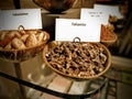 Dried exotic chocolate on display in a shop window