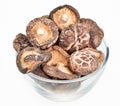 Dried field mushrooms in a glass bowl Royalty Free Stock Photo