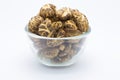 Dried field mushrooms in glass bowl Royalty Free Stock Photo