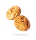 Dried figs close up in the air on a white background Royalty Free Stock Photo