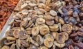 Dried figs and dates sold at city market Royalty Free Stock Photo