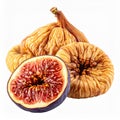 Dried Figs and Half Fig with Red Seeds Isolated on White Background Royalty Free Stock Photo