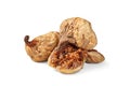 Dried figs. Heap of dry fig fruits isolated on white. Dried fruits Royalty Free Stock Photo