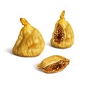 Dried figs whole and half. Realistic illustration