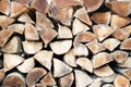 Dried firewood stacked under the wall. Background of dry chopped firewood logs in a pile. Close up texture Royalty Free Stock Photo