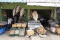 Dried fish hanging from the roof of shops in Jaffna in the north of Sri Lanka.