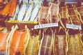 Dried fish Omul lying on the counter in Listvyanka, Lake Baikal. Siberia. Russia