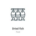 Dried fish outline vector icon. Thin line black dried fish icon, flat vector simple element illustration from editable food