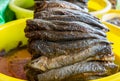 Dried fish with salt and spice added, the popular food for rural people in Mekong delta, south of Vietnam Royalty Free Stock Photo