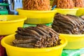 Dried fish with salt and spice added, the popular food for rural people in Mekong delta, south of Vietnam Royalty Free Stock Photo