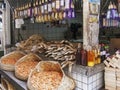 Dried fish and spirits at the market