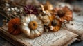 Dried Flower Bouquet on Antique Book Royalty Free Stock Photo