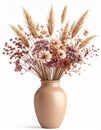 Dried Flower Bouquet in Beige Vase on White Background Royalty Free Stock Photo