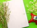 Dried flowers and empty notebook page with decoration Royalty Free Stock Photo