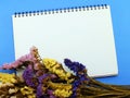 Dried flowers and empty notebook page Royalty Free Stock Photo