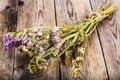 Dried flowers Limonium on wooden background