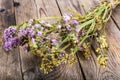 Dried flowers Limonium on wooden background