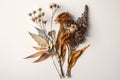 Dried flowers minimalist bouquet flat lay on light background. AI generated image