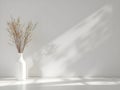 Dried flowers in simple white vase casting shadows Royalty Free Stock Photo