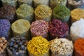 Dried flowers and spices at the Herbs Market in the Dubai Spice Souk Royalty Free Stock Photo