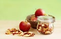 Dried and fresh apples. Royalty Free Stock Photo