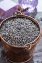 Dried and fresh lavender flowers, ingredients for aroma spa treathment and bodycare for women Royalty Free Stock Photo