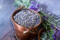 Dried and fresh lavender flowers, ingredients for aroma spa treathment and bodycare for women Royalty Free Stock Photo