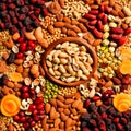 Dried fruit background. Generative AI Royalty Free Stock Photo