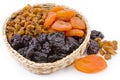 Dried fruit are in a basket