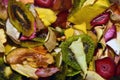 Dried fruit in glass and metallic dishes