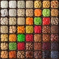 Mixed nuts and seeds, various dried fruits for snacking. colorful food background Royalty Free Stock Photo