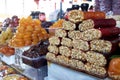 Dried fruit, nuts for sale at market in Yerevan, Armenia