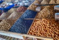 Dried fruit and roasted nuts for sale at the Chorsu market Tashkent