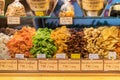 Dried fruits being sold at the Sibiu Christmas market in Romania